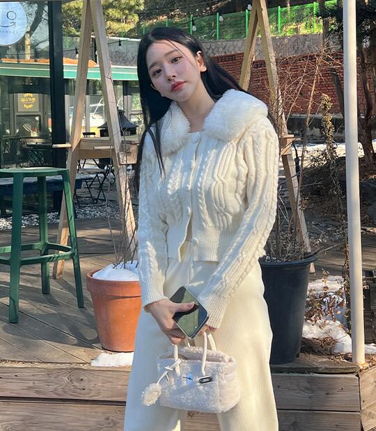 HOT-毛毛領麻花毛衣-KW-0131-019-上衣