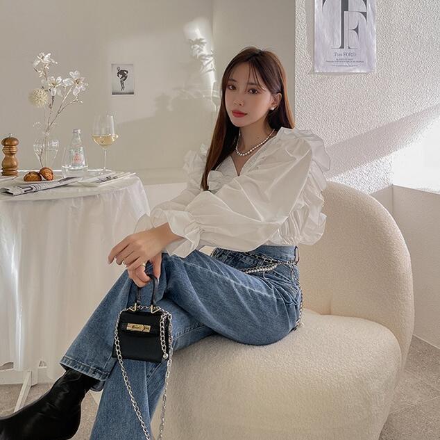 HOT-時尚荷葉邊抽褶襯衫-KW-0131-107-上衣