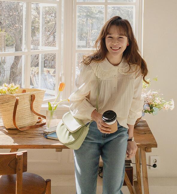 HOT-自然褶皺蕾絲領襯衫-KW-0131-162-上衣