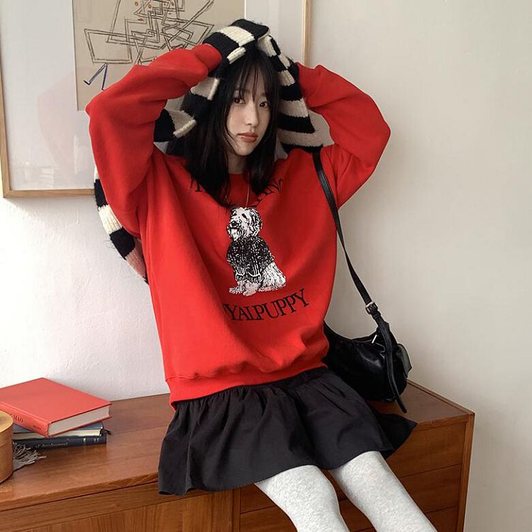 HOT-寬鬆可愛狗狗長版衛衣-KW-1225-028-上衣